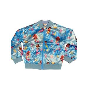 Disney Kids Mermaid Satin Bomber Jacket Blue Zip Up Girls Size 7/8 NWT